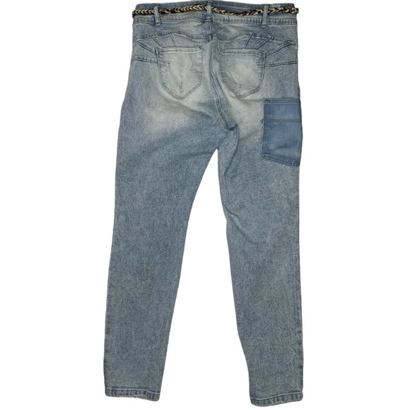 Hot Kiss Skinny Jeans Boho Black White Patched Distressed Light Denim Size 14 - Picture 9 of 12